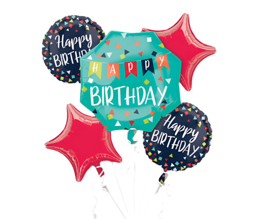 Anagram Happy Birthday circle and star 5ct Balloon Bouquet